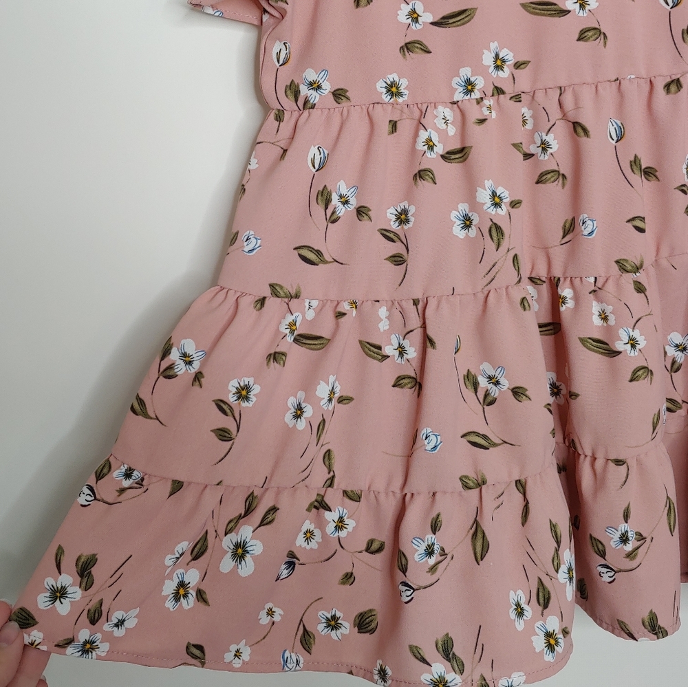 Shein Women's Spring Pink Ruffled Short Sleeve Tiered Floral Blouse Size Large - Picture 6 of 15